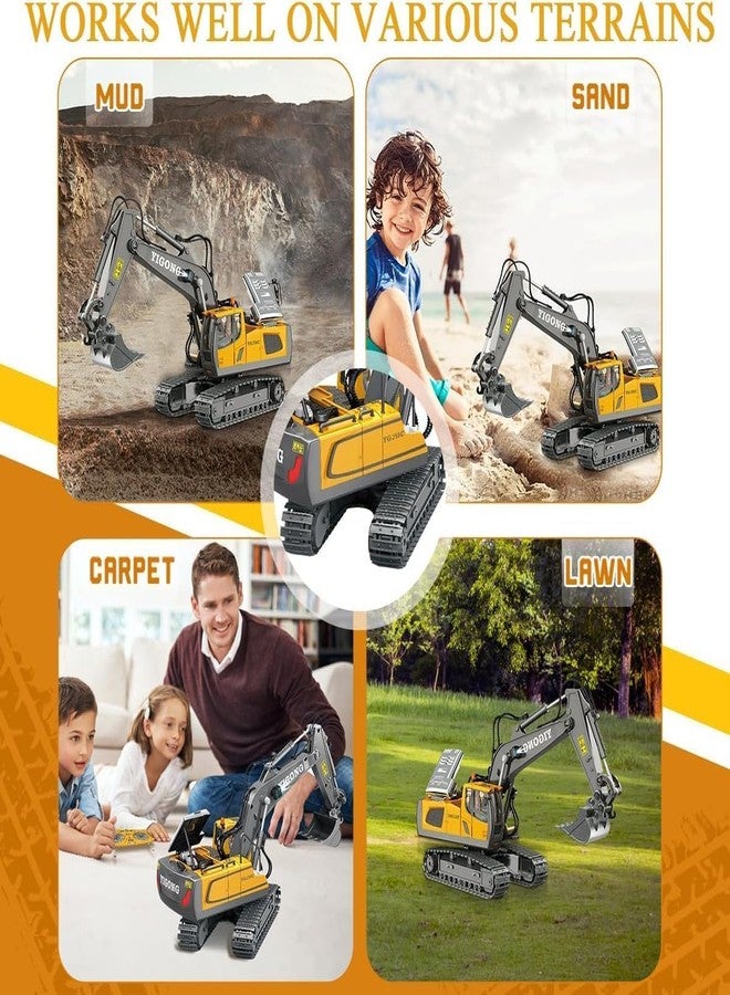 RABJET Remote Control Excavator Toys for Boys Age 6-12, Rechargeable 11 CH RC Construction Vehicles Truck with Sound Light Metal Shovel, Birthday for Kids (2.4 GHz) (1 Batteries) Multicolor - Image 3
